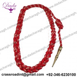 Shoulder Cord - Aiguillette Interwoven Red , White With 1 Knot, 1 Brass Tip
