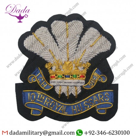 10th Royal Hussars Regiment Wire Bullion Blazer Patch Blazer Badge Wire Bullion Badge