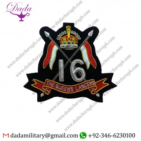 16th ,  5th QUEEN'S LANCERS Blazer Badge Wire Bullion Badge