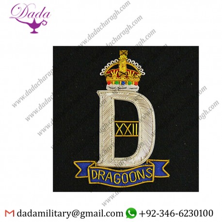 22nd Dragoons Gold Silver Wire Bullion Blazer Badge Wire Bullion Badge