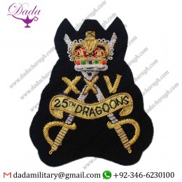 25th Dragoons Regiment badge, Blazer Badge Wire Bullion Badge