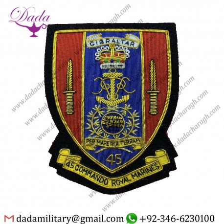 45 Commando Royal Marines emblem blazer badge Handmade Bullion & Wire Badge (Gibraltar)