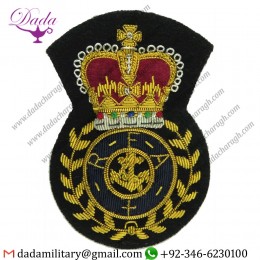 Bullion Badge Royal Fleet Auxiliary Chief Petty Officers Full Size Queen Crown Bullion Wire embroidered Naval Cap Badge 