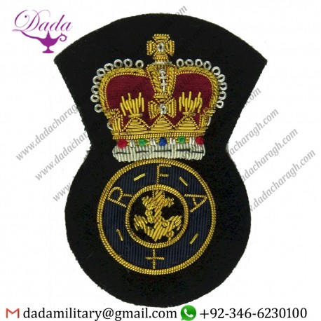 Bullion Badge Royal Fleet Auxiliary Petty Officers Full Size Queen Crown Bullion Wire embroidered Naval Cap Badge Or Cap Tally