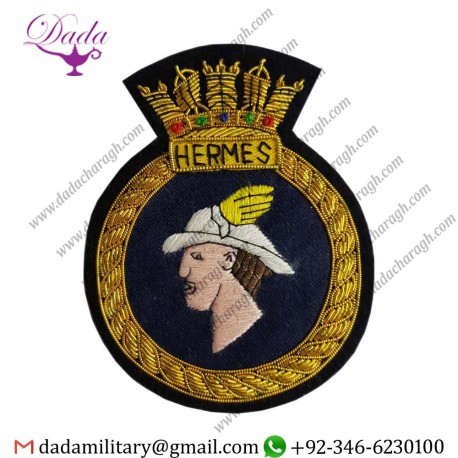 Bullion Wire Rn Hms Hermes Classic Hand Made Bullion Wired Blazer Patch Badge 9cm