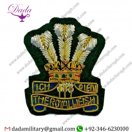 Custom Royal Welsh Officer Hat Cap Badge New Hand Embroidered