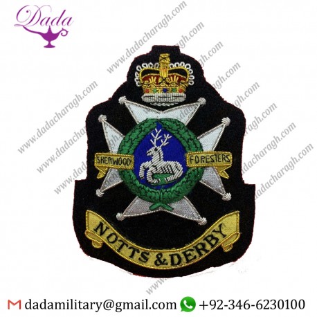 Custom Sherwood Foresters (Notts And Derby) Blazer Badge Bullion And Wire Blazer Badge