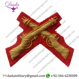 Custom Skill At Arms Mess Dress Badge, Cross Rifles, Crossed, Sleeve, Red, Black, Gold