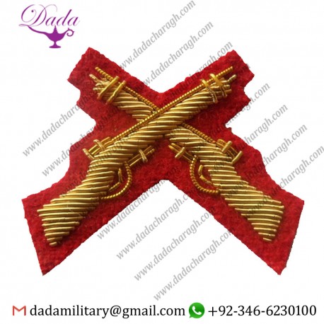 Custom Skill At Arms Mess Dress Badge, Cross Rifles, Crossed, Sleeve, Red, Black, Gold