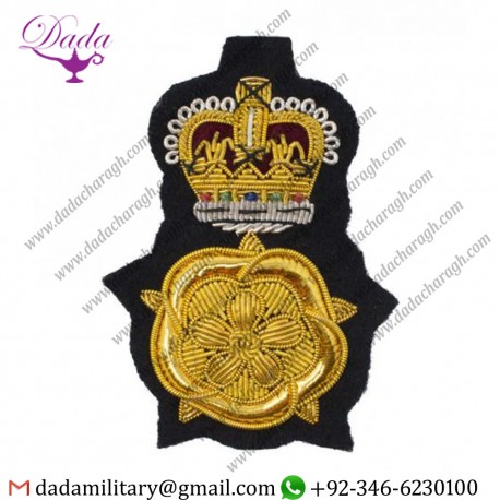 Customized Goldwork English Rose Badge Lord Lieutenant Peak Caps Rose And Crown 472x545