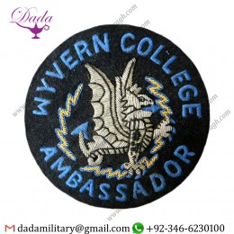 Customized Goldwork Fashion Silver Bullion Hand Made Embroidery Badge Pakistan