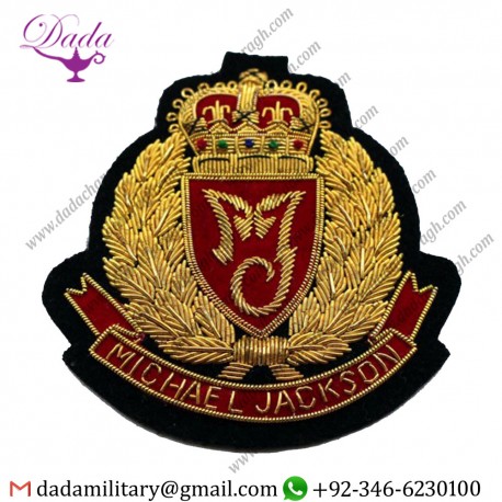 Embroidered Crest Badges Customized Hand Embroidery Bullion Wire Badges