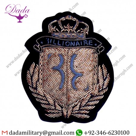 Embroidered Crest Badges Embroidered Blazer Bullion Wire Crest Patch