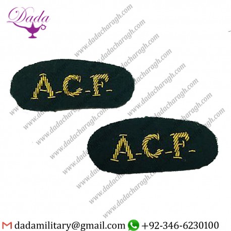 Goldwork Bullion Badge Acf Gold On Green Titles, Pair Mess Dress, Army, A.c.f, Military, Cadet Force