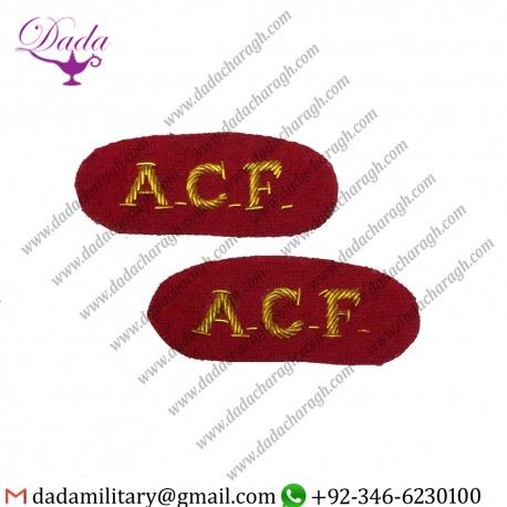 Goldwork Bullion Badge Acf Titles, Red & Gold Badges, Army Cadet Force, Mess Dress, Pair, Army Military