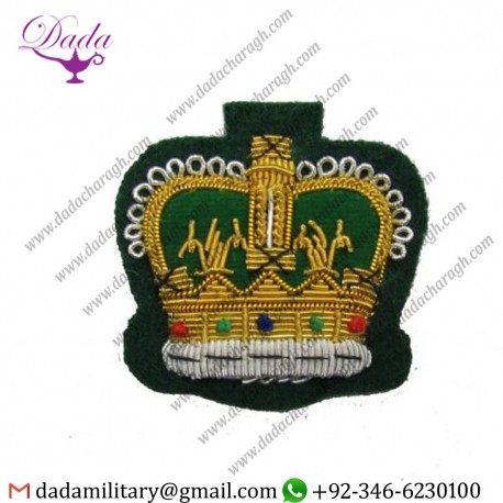 Hand Embroidered Badge Queen S Crown Gold On Green Size