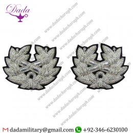 Hand Embroidered Badge Wreath Silver Wire Sold As Pair