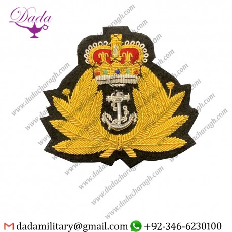Handmade Badge Bullion Wire Blazer Naval Queen’s Crown Royal Navy Cap Badge