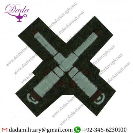 Handmade Badge Crossed Cannons Small White On Khaki Embroidered Army Cloth Trade Badge
