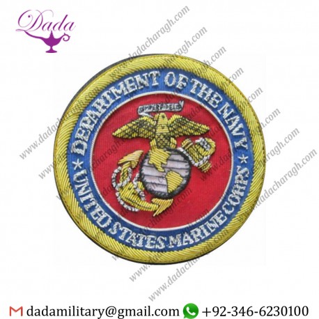 Hat Cap Badge Us Department Of Navy - United States Marine Corp Hand Embroidered Bullion Badge