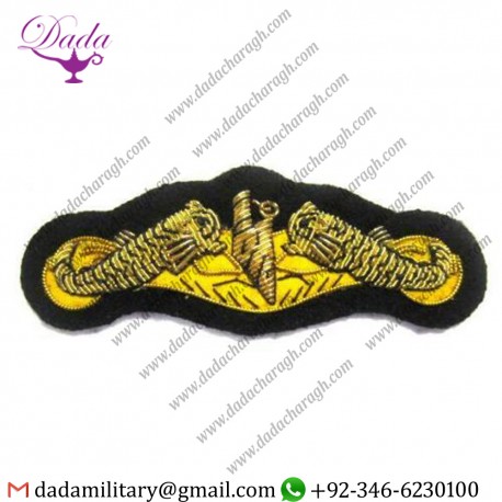 Hat Cap Badge Us Navy Submarine Hand Embroidered New Gold Bullion Badge