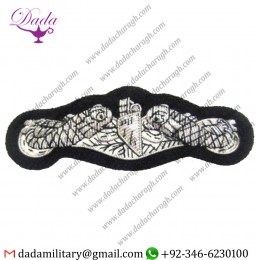 Hat Cap Badge Us Navy Submarine Hand Embroidered New Silver Bullion Badge