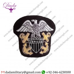 Hat Cap Badge Usn U.s. Navy Cap Badge Wire Hand Made Gold An Silver Bullion Thread