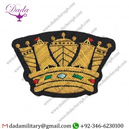 High Quality Badge Hand Made Bullion Wire Blazer Badges Crown