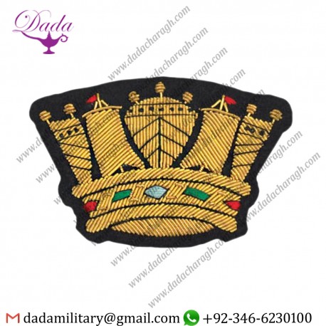 High Quality Badge Hand Made Bullion Wire Blazer Badges Crown