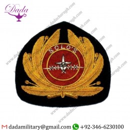 High Quality Badge Handmade Bullion Gold And Silver Wire Embroidered On Maroon Felt Background