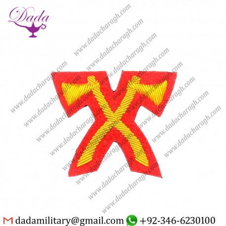 Military Badge Mess Dreas Axes Gold Bullion On Red Cloth