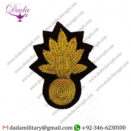Military Badge Mess Dress Collar Bomb Badges Gold On Black Backing