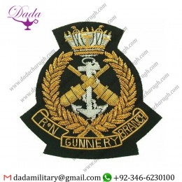Military Insignia Royal Navy Gunnery Branch Blazer Badge Bullion Wire Jacket Hand Embroidered