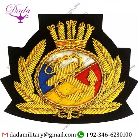 Military Insignia Royal Navy Merchant Badge Bullion Wire Hand Embroidery Blazer Badges 70mm 85m