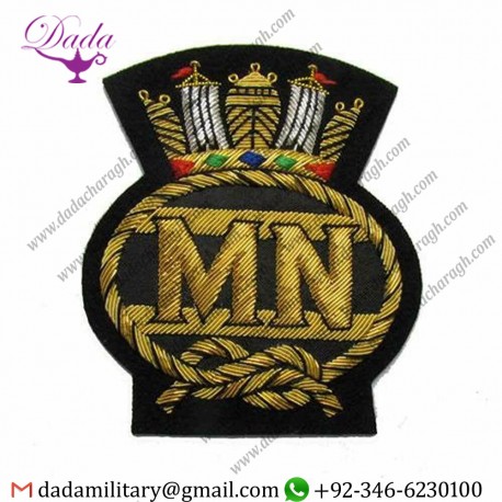 Military Insignia Royal Navy Merchant Blazer Badge Gold Bullion Wire Hand Embroidery 65mmx85mm