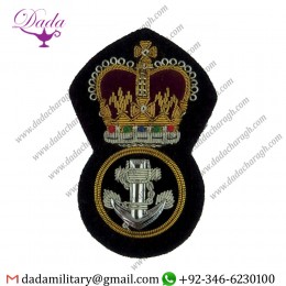 Military Insignia Royal Navy Petty Officer Roped Anchor  Crown Queen's Crown. Bullion Wire-embroidered 