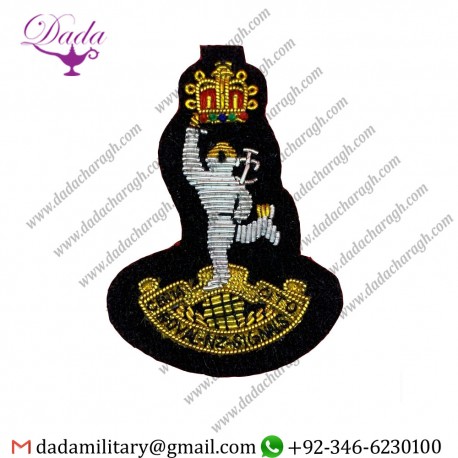 Military Insignia Royal Nz Signals Corps Cap Badge Hand Embroidered Bullion And Wire Cap Badge