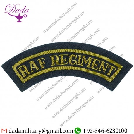 Military Motif Hand Embroidery Badges Raf Regiment - Curved Shoulder Title Small For Mess Kit Bullion Wire-embroidered Air 