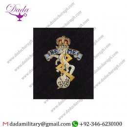 Military Motif Hand Embroidery Badges Royal Electrical & Mechanical Engineers Design Queen's Crown. Bullion Wire-embroidered