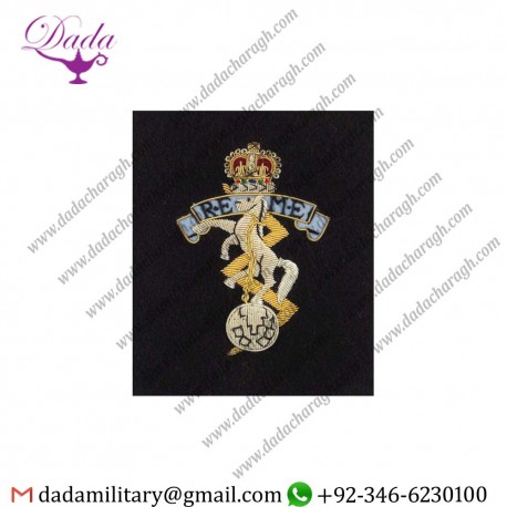 Military Motif Hand Embroidery Badges Royal Electrical & Mechanical Engineers Design Queen's Crown. Bullion Wire-embroidered