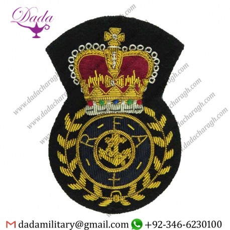 Military Motif Hand Embroidery Badges Royal Fleet Auxiliary Chief Petty Officers Full Size Queen's Crown. Bullion 
