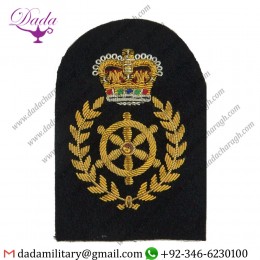 Military Motif Hand Embroidery Badges Trade - Gold On Navy Queen's Crown. Bullion Wire-embroidered Naval Branch Rank