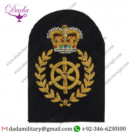 Military Motif Hand Embroidery Badges Trade - Gold On Navy Queen's Crown. Bullion Wire-embroidered Naval Branch Rank