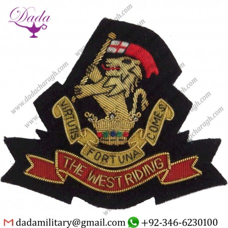 Military Motif Hand Embroidery Badge Wellington's Regiment (West Riding) Cap Badge Pattern Bullion Wire-embroidered Blazer Badge