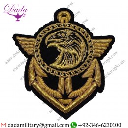 Military Uniform Emblem Gold Bullion Wire Embroidery Jacket Badges And Pocket Patches