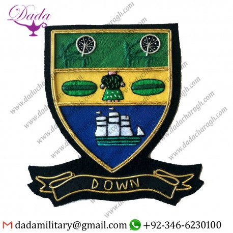Military Uniform Emblem Hand Embroidered Irish County - Down - Collectors Heritage Item
