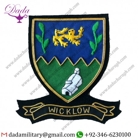Military Uniform Emblem Hand Embroidered Irish County Wicklow- Collectors Heritage Item
