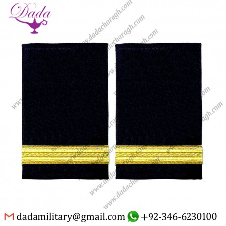 Gold Strips Epaulet 1 One Bar Black Pilot Airline, Merchant Marine Epaulet