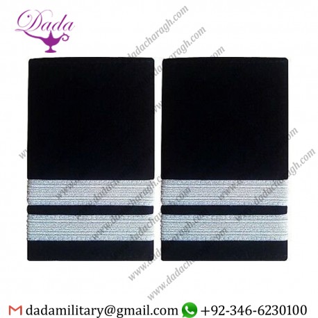 Navy Blue, White Epaulet 2 Two Bar Pilot Airline Merchant Marine Epaulets