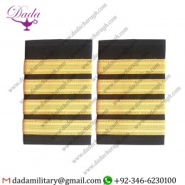 Shoulder Board 4 Four Bar Black Pilot Airline, Merchant Marine Epaulet, Gold Strips Epaulet
